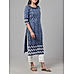 Navy blue 60's cotton printed kurti with mirror work