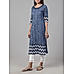 Navy blue 60's cotton printed kurti with mirror work