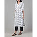 White cotton flax printed kurti with lace detailing