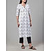 White cotton flax printed kurti with lace detailing