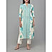 Begie and blue 60's cotton printed kurti with center cut