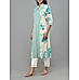 Begie and blue 60's cotton printed kurti with center cut