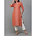 Rust orange viscos jaquard kurti with embroidery