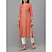 Rust orange viscos jaquard kurti with embroidery