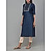 Denim blue 60's cotton printed kurti with embroidery