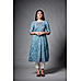 Blue 60's cotton kurti with print and hand work