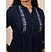 Navy blue rayon dobby kurti with embroidery