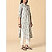 Light grey 60's cotton printed kurti with lace detailing