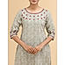 Beige 60's cotton printed kurti with embroidery