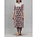 Purple 60's cotton printed kurti with embroidery and matching bottom