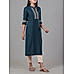 Teal blue denting viscose kurti with embroidery and sequins work