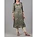 Olive green organza satin kurti with embroidery and matching bottom