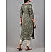 Olive green organza satin kurti with embroidery and matching bottom