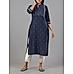 Navy blue cotton dobby kurti with embroidery