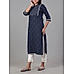 Navy blue cotton dobby kurti with embroidery