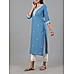 Light blue cotton slub kurti with embroidery