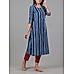 Denim blue 60's cotton printed kurti with embroidery