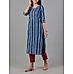 Denim blue 60's cotton printed kurti with embroidery