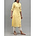 Pale yellow cotton dobby kurti with embroidery