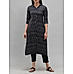 Black viscose printed kurti with button placket