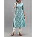 Teal blue cotton flax kurti with print