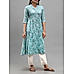 Teal blue cotton flax kurti with print