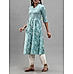 Teal blue cotton flax kurti with print