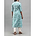 Teal blue cotton flax kurti with print