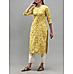 Lemon yellow cotton slub printed kurti with lace detailing