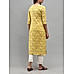 Lemon yellow cotton slub printed kurti with lace detailing