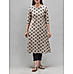 Beige cotton flax printed kurti with lace detailing