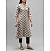 Beige cotton flax printed kurti with lace detailing