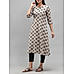 Beige cotton flax printed kurti with lace detailing