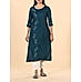 Teal blue viscose plain kurti with embroidery