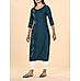 Teal blue viscose plain kurti with embroidery