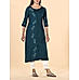 Teal blue viscose plain kurti with embroidery