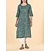 Bottle green cotton slub printed kurti with lace detailing