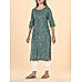 Bottle green cotton slub printed kurti with lace detailing