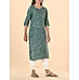 Bottle green cotton slub printed kurti with lace detailing