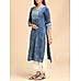 Blue cotton flax kurti with sequins work