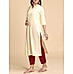 Pale yellow cotton dobby kurti with embroidery