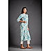 Sky Blue Cotton Flax Kurti with Mill Print