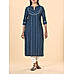 Denim blue cotton dobby kurti with embroidery