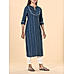 Denim blue cotton dobby kurti with embroidery