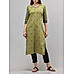 Olive green cotton dobby kurti with print