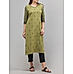 Olive green cotton dobby kurti with print