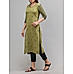 Olive green cotton dobby kurti with print