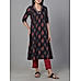 Black 60's cotton printed kurti with embroidery