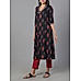 Black 60's cotton printed kurti with embroidery