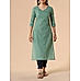 Mint green cotton dobby kurti with embroidery